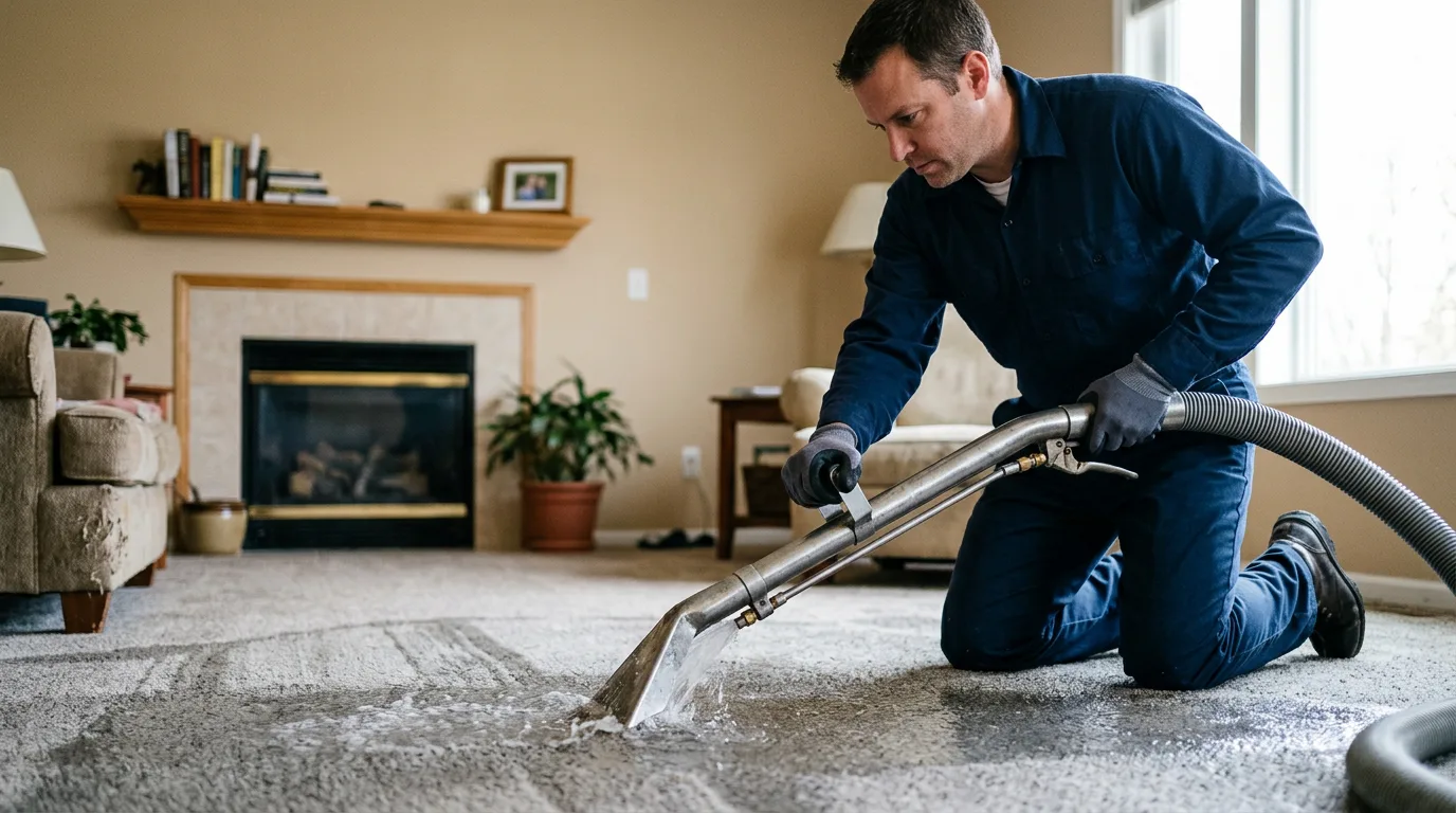 Water damage restoration technician working near Bethel, CT